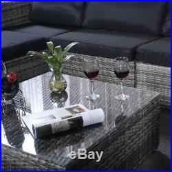 6PC Furniture Set Patio Sofa PE Gray Rattan Couch Black Cushion Covers