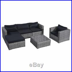 6PC Furniture Set Steel Patio Sofa PE Gray Rattan Couch 2 Set Cushion Covers