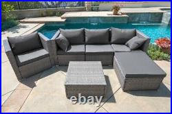 6PC Outdoor Patio Furniture Rattan Wicker Sectional Sofa Chair Couch Brown Gray