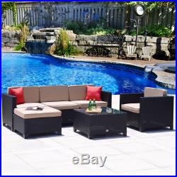 6PC Outdoor Patio Furniture Rattan Wicker Sofa Couch Garden Sectional Set Black