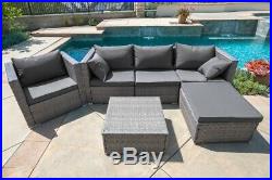 6PC Outdoor Patio Patio Sectional Furniture PE Wicker Rattan Sofa Set Deck Couch