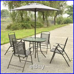 6Pcs Patio Garden Set Furniture 4 Folding Chairs Table with Umbrella Gray New