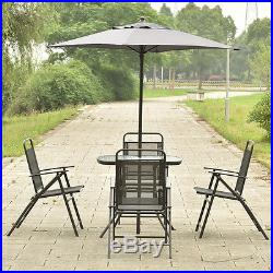 6Pcs Patio Garden Set Furniture 4 Folding Chairs Table with Umbrella Gray New