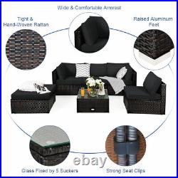 6 PCS Outdoor Patio Rattan Furniture Set Cushioned Sectional Sofa Garden Black