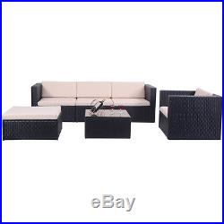 6 PCS Outdoor Patio Rattan Wicker Sectional Furniture Set Table Sofa Cushioned