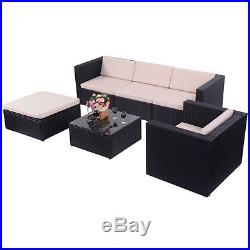 6 PCS Outdoor Patio Rattan Wicker Sectional Furniture Set Table Sofa Cushioned