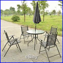 6 PCS Patio Garden Set Furniture 4 Folding Chairs Table with Umbrella Gray New