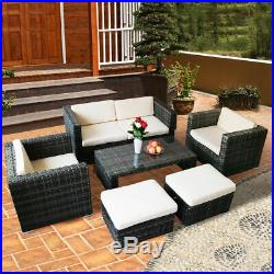 6 PCS Rattan Wicker Sofa Sectional Furniture Set Patio Garden Backyard Gray New
