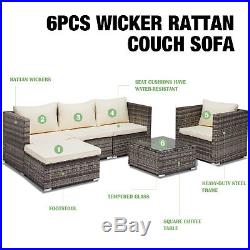 6 PCS Rattan Wicker Sofa Set Cushion Outdoor Garden Patio Sofa Couch Furniture