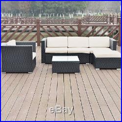 6 PC Patio Rattan Furniture Set Sectional Cushioned Seat Garden Black Wicker New