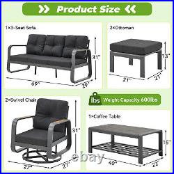 6 Pcs Aluminum Patio Furniture Set with Swivel chair Outdoor Conversation Sofa