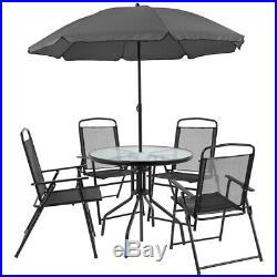 6 Pcs Patio Garden Outdoor Table, Umbrella & 4 Chairs Set in Black Color