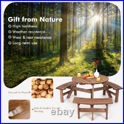 6 Person Wooden Picnic Table Set with Bench Umbrella Hold Natural Rustic Style
