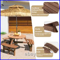 6 Person Wooden Picnic Table Set with Bench Umbrella Hold Natural Rustic Style