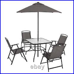 6-Piece Outdoor Dining Set Patio Furniture Folding Chairs and Table With Umbrella
