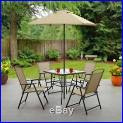 6 Piece Patio Dining Set Folding Table Chairs Umbrella Outdoor Garden Furniture
