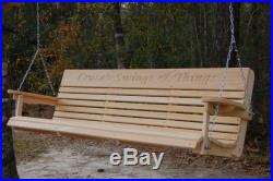 6' Six Foot Handmade Cypress Porch Swing Custom Engraved with Cup Holder Armrest