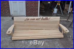 6' Six Foot Handmade Cypress Porch Swing Custom Engraved with Cup Holder Armrest