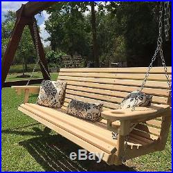6ft Handmade Cypress Porch Swing with Cup Holders Handmade in Louisiana