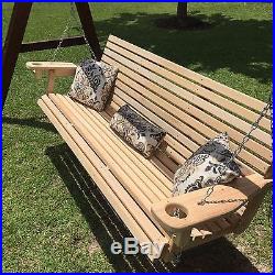 6ft Handmade Cypress Porch Swing with Cup Holders Handmade in Louisiana
