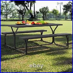 6ft Picnic Table Bench Set with Resin Tabletop Steel Frame for Outdoor Camping