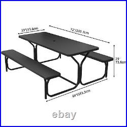 6ft Picnic Table Bench Set with Resin Tabletop Steel Frame for Outdoor Camping