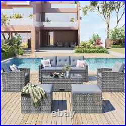 6pc All-Weather Wicker PE Rattan Patio Outdoor Dining Conversation Sectional Set