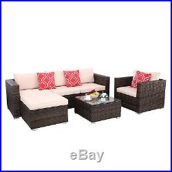 6pcs Outdoor Outside Patio Sofa Set PE Rattan Brown Wicker Sectional Furniture