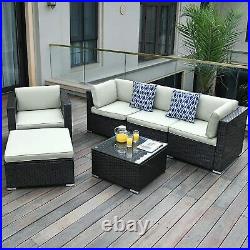 6pcs Patio Rattan Sofa Set Outdoor Wicker Sectional Weaving Furniture with Table