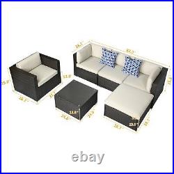 6pcs Patio Rattan Sofa Set Outdoor Wicker Sectional Weaving Furniture with Table