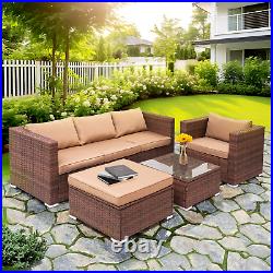 6pcs Wicker Conversation Set Loveseat Ottoman Coffee Table Sectional Furniture