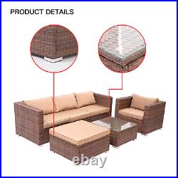 6pcs Wicker Conversation Set Loveseat Ottoman Coffee Table Sectional Furniture