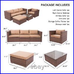 6pcs Wicker Conversation Set Loveseat Ottoman Coffee Table Sectional Furniture