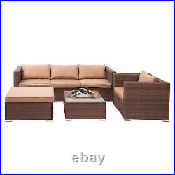 6pcs Wicker Conversation Set Loveseat Ottoman Coffee Table Sectional Furniture