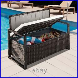 70 Gallon Outdoor PE Rattan Storage Bench Deck Box Patio Furniture Seat Box