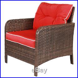 75 PCS Patio Rattan Wicker Furniture Set Sofa Ottoman WithRed Cushion Garden Yard