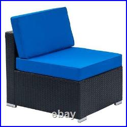 7PCS Outdoor Patio Furniture Wicker Rattan Cushions Sofa Sectional Black Blue