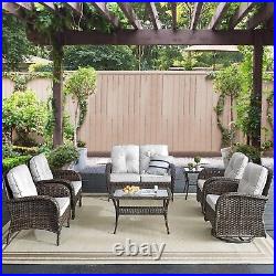 7PCS Outdoor Patio Loveseat Sofa Table with Swivel Rocker Chair Patio Furniture