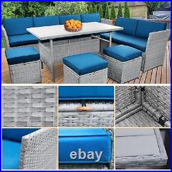 7PCS Outdoor Patio Sectional Furniture PE Wicker Rattan Sofa Set Couch WithTable