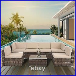 7PCS Outdoor Patio Sectional Furniture PE Wicker Rattan Sofa Set Garden Yard