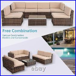 7PCS Outdoor Patio Sectional Furniture PE Wicker Rattan Sofa Set Garden Yard