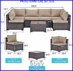 7PCS Outdoor Patio Sofa Set PE Rattan Wicker Sectional Furniture Couch Garden