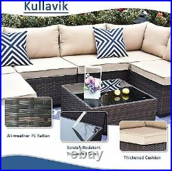 7PCS Outdoor Patio Sofa Set PE Rattan Wicker Sectional Furniture Couch Garden