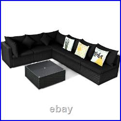 7PCS Patio Rattan Sofa Set Sectional Conversation Furniture Set Garden Black
