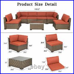 7PCS Patio Rattan Wicker Sectional Couch Garden Lawn Armrest Sofa Set with Table