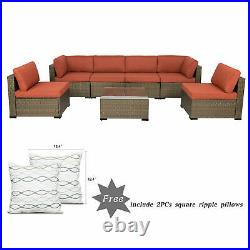 7PCS Patio Rattan Wicker Sectional Couch Garden Lawn Armrest Sofa Set with Table