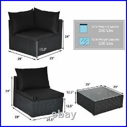 7PCS Rattan Patio Conversation Set Sectional Furniture Set with Black Cushion