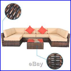 7PCS Rattan Wicker Patio Furniture Outdoor Garden Lawn Sectional Sofa Set
