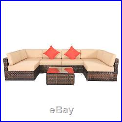 7PCS Rattan Wicker Patio Furniture Outdoor Garden Lawn Sectional Sofa Set