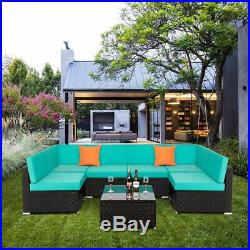 7PCS Sectional Outdoor Patio Furniture Wicker Rattan Sofa Set Couch + 2 Pillows